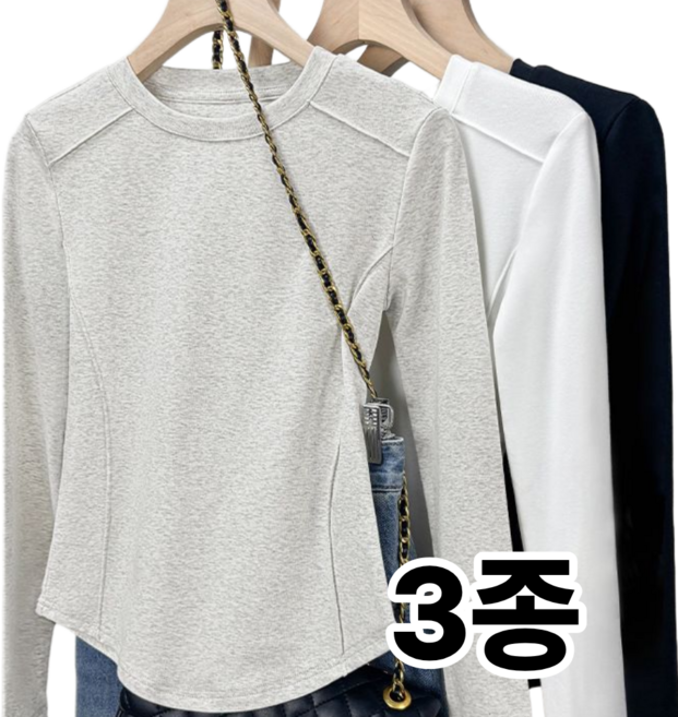 어반리브 여성 슬림핏 라운드 기본 긴팔티셔츠 3종 데일릿 세미크롭 절개라인