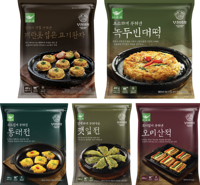 사옹원 부침명장 명절 5종 세트 오미산적 450g+깻잎전 400g+동태전 300g+계란옷 입은 고기완자 400g+녹두 빈대떡 400g, 1.95kg, 1세트