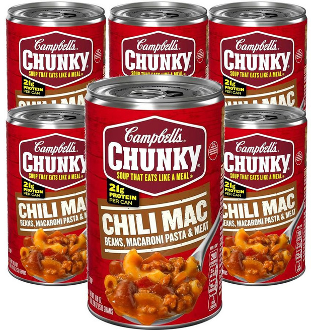 Campbells 캠벨 청키 수프 칠리 맥 마카로니 앤 파스타 533g x6캔, 6개