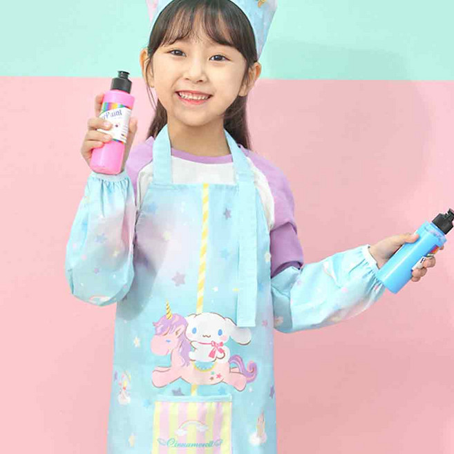 산리오 KOREA 정품 유아동 앞치마 두건 토시 여아 미술가운 모래놀이 준비물