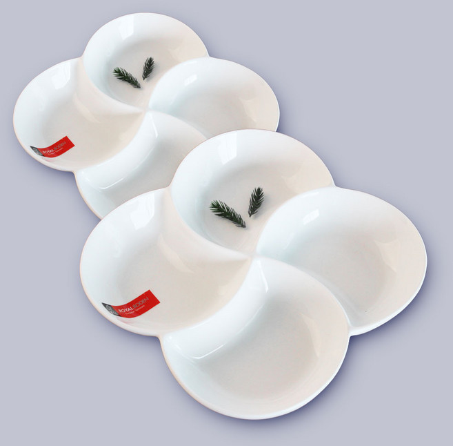 웨이브 사절 나눔접시 반찬 분할 접시 그릇 1+1, 웨이브 사절 나눔접시 1개+1개, 1개, 화이트