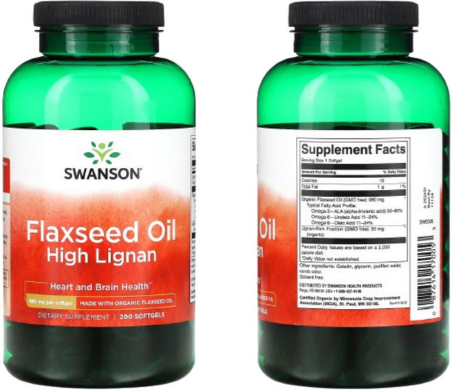 스완슨 flaxseed oil 아마씨유 하이 리그난 980mg 소프트젤 200정, 1개, 196g