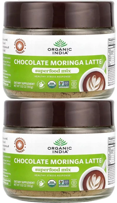 오가닉 인디아 초콜릿 모링가 라떼 믹스, 2개, 100g - 쿠팡