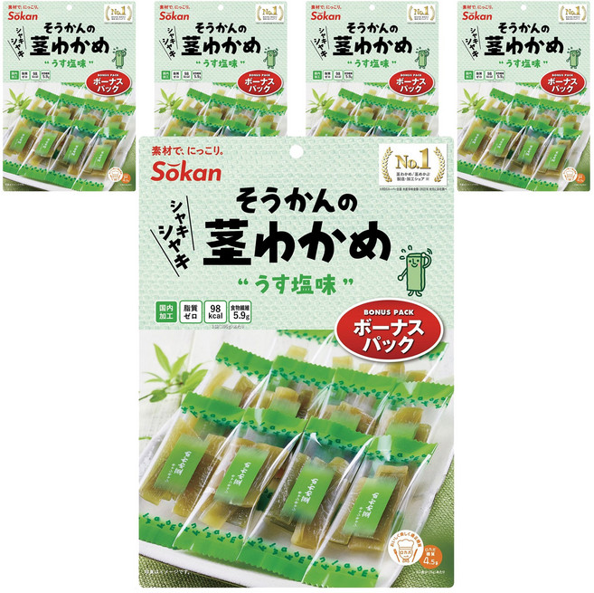 소칸 미역 줄기 약한 소금 맛 보너스팩, 5개, 105g