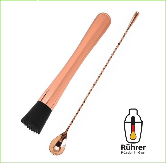 뤼러 스텐 칵테일 머들러 얼음망치+ 롱 바스푼 26cm 세트, 1개, 브론즈
