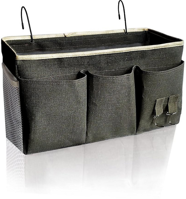 스몰리골라 침대 옆 캐디 / 및 병원 침대용 행잉 바구니 보관 정리 가방 대학 기숙사 배치 가능 안경책 휴대폰 (그레이 1), Black