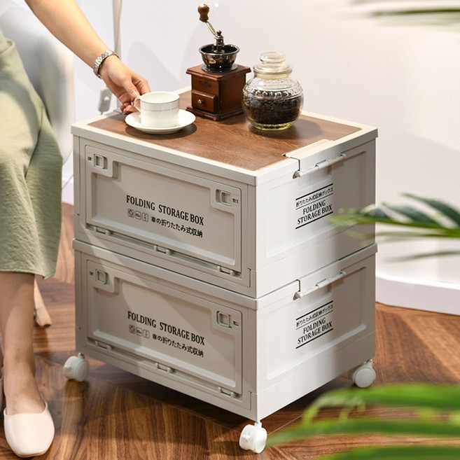 캠핑 카고박스 정리함 수납 30L 트렁크 50L 스태킹 고든밀러 테이블 캠핑용 바스켓, (바퀴형 화이트 48X35.5X23.5cm), 1개