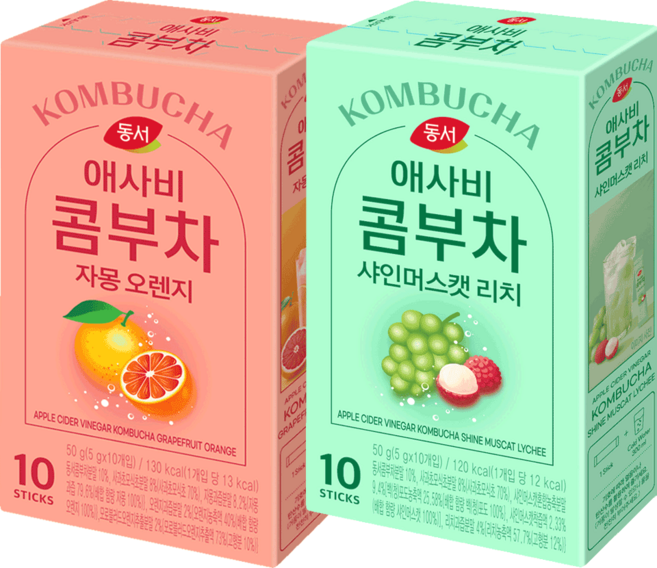 동서 애사비 콤부차 자몽오렌지 10T+샤인머스캣리치10T