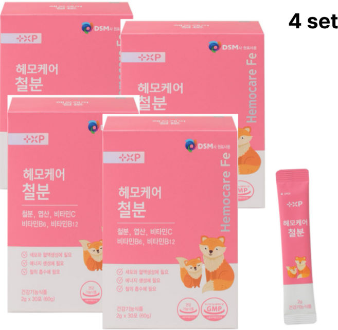 늘 피곤하고 무기력하고 예민할때 어지럽고 자꾸 깜박할땐 맛있고 흡수율 좋은 리포퍼 철분 아이부터 어른까지 헤모케어 철분, 4세트, 30회분