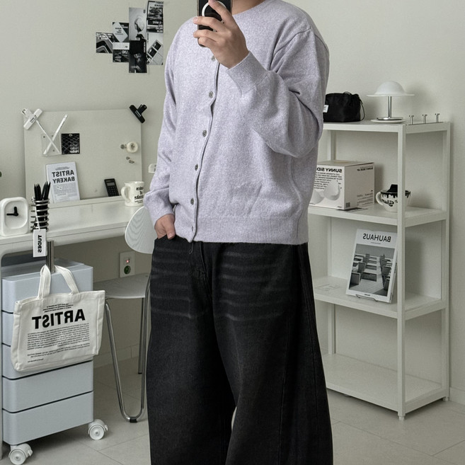 르위 라운드 오버핏 단추 가디건 스판 빅사이즈 니트 아우터