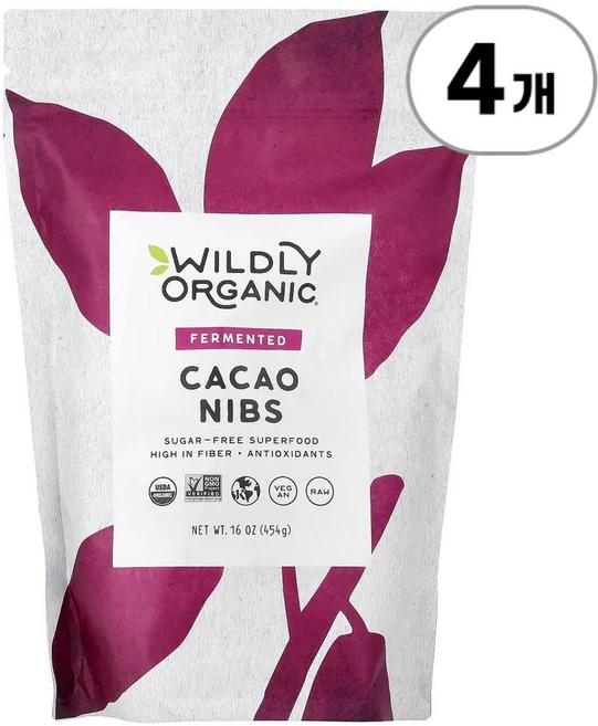 와일들리 오가닉 발효 카카오 닙스 Wildly Organic Fermented Cacao Nibs 454g, 4개 - 쿠팡