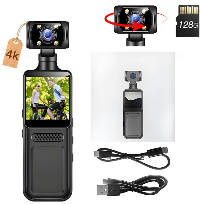 자홀포 4K wifi 초소형 휴대용 액션캠 180도 회전렌즈 고화질 자전거 오토바이 블랙박스, 블랙, 64GB