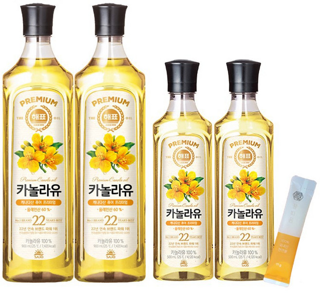 해표 카놀라유 900ml x 2개 + 카놀라유 500ml x 2개, 1세트