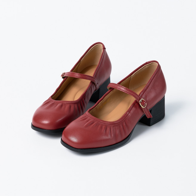 슈리오 여성 양가죽 셔링 메리제인 펌프스 구두 5cm