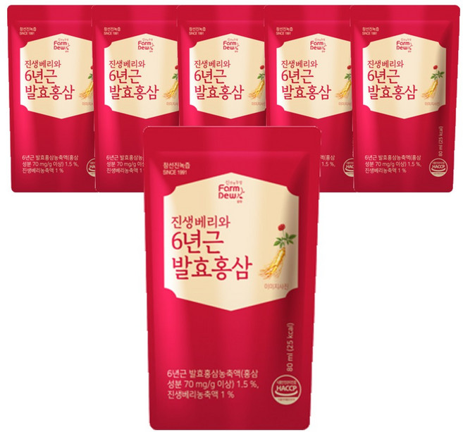 팜듀건강즙 진생베리와 6년근 발효홍삼 80ml*30팩 혼합음료 참선진녹즙 진천지사, 30개, 80ml