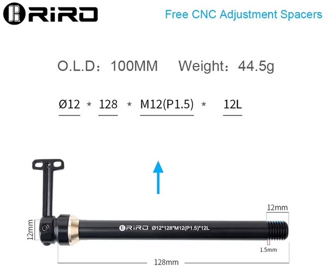 RIRO 자전거 쓰루 액슬 레버 포크 샤프트 허브 M12xP1.5 12*120 15x100 퀵 릴리즈 스케이버 MTB 로드 바이크, 12mm-128mm