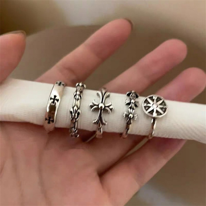 실버 925 빈티지 유화 스트릿 스타일 볼드 남자 반지 여자 볼드 반지 십자가 반지