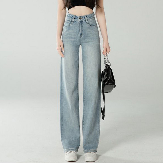 SAHINER 여성 일자 연청 롱기장 청바지 ANZ01