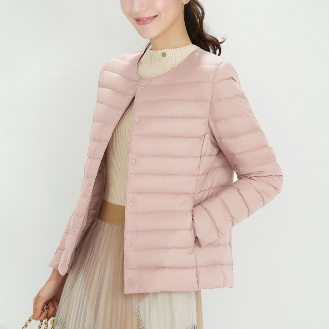 엑스니스 여성 덕다운 라운드 점퍼 오리털 패딩자켓 숏패딩 코트 브이넥