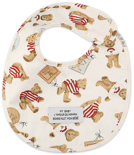 寶寶圍兜 口水巾, 1個, 英倫風限定款 紅白條紋小熊