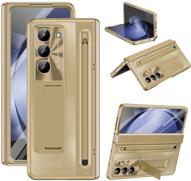 Elvo 갤럭시 Z폴드 7 6 5 4 케이스 휴대폰 힌지보호 하드 풀커버 거치대 일체형 액정보호 필름 S펜 케이스