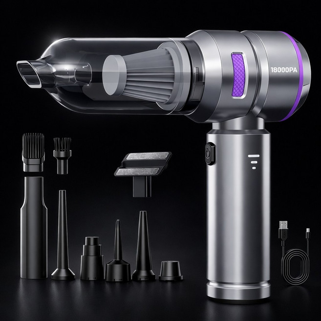 차량용 무선청소기 브러시리스 대흡력 휴대용 청소기/차량용/가정용/애견멀티청소기18000pa, 고급 그레이, HL-121