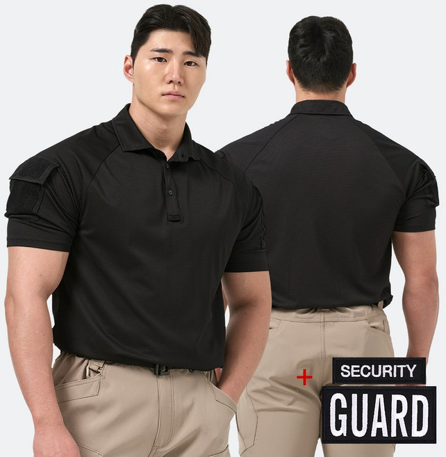 경호 택티컬 셔츠 아머 전술 반팔 카라 티셔츠 + 시큐리티 가드 패치 - 가드 보안 시큐리티 스태프 강철부대 안전
