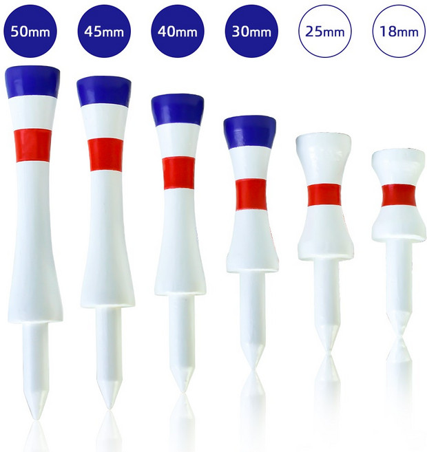 CRESTGOLF 원목 나무 골프티 높이조절 골프 나무티 다목적 골프티꽂이 18mm 25mm 30mm 40mm 45mm 50mm 48개, 화이트