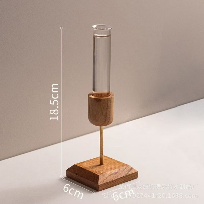 田園風木製試管花瓶 水培花器 居家辦公桌面擺件, 水耕器整套紙盒包裝（不含花束）