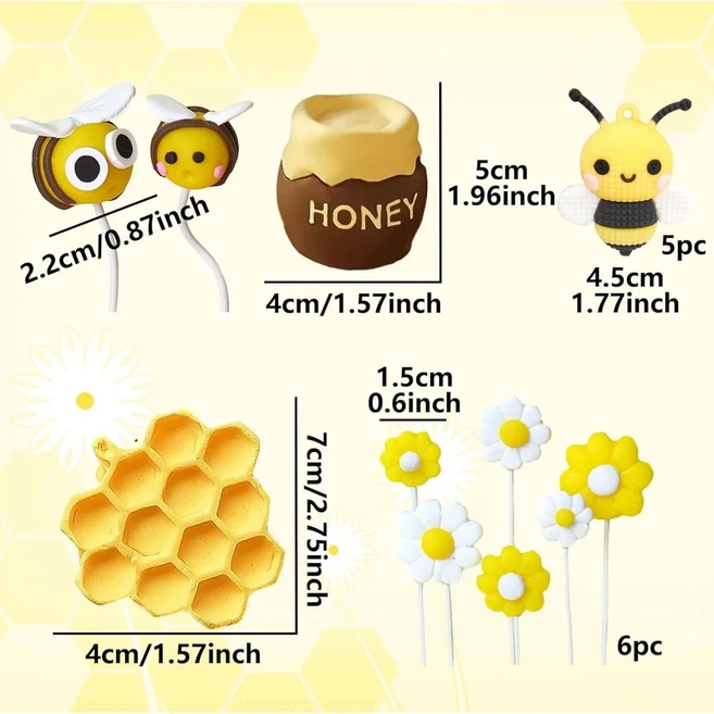 라벤티 귀여운 벌 케이크 장식 허니콤 토퍼 아베히타스 파라 데코라시온 데이지 꽃, 01 Set 1