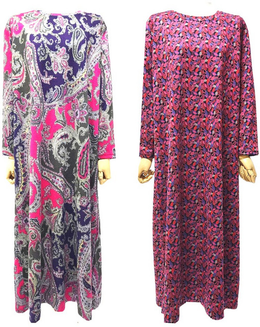 [편마담샵] 엄마겨울잠옷 플라워 피치기모 60대 롱 빅사이즈 면홈웨어 원피스