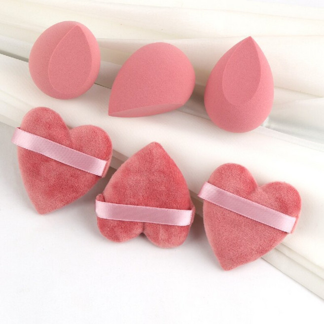 6개 벨벳 메이크업 스펀지 세트 뷰티 블렌더 파운데이션 퍼프 화장 (리퀴드 파우더 블러셔 모든 피부 타입, 01 6Pcs