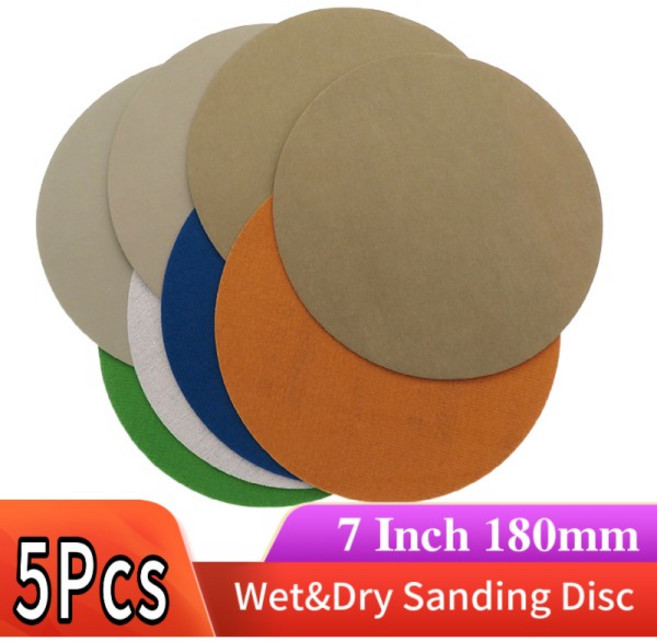 5개 7 인치 방수 사포 180mm 후크 & 루프 실리콘 카바이드 샌딩 디스크 연마 용 습식/건식 3000 ~ 그릿, 5000, 5000