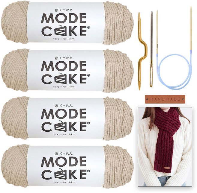 니뜨 모드케이크 뜨개실 100g x 4p 세트, 1세트, 03연베이지