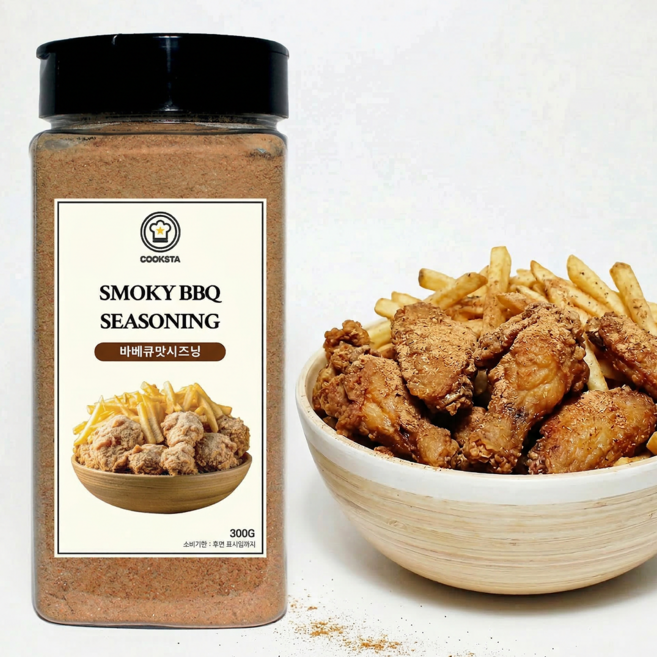 [쿡스타] 바베큐맛시즈닝 - 팝콘/치킨/감튀 등 스낵에 중독적인 스모키 바베큐 풍미, 1개, 300g