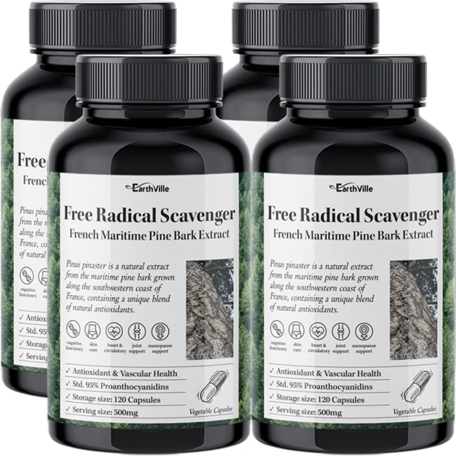 어스빌 프랑스해안송소나무껍질 500mg 프로안토시아니딘 안토시아닌 폴리페놀, 120정, 4개 - 쿠팡
