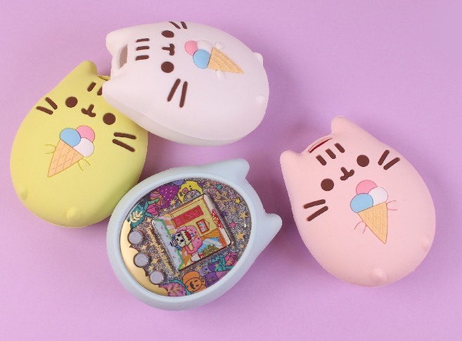 SANS 고양이 캐릭터 다마고치 실리콘 커버 안전 케이스 보호필름, 핑크+보호필름