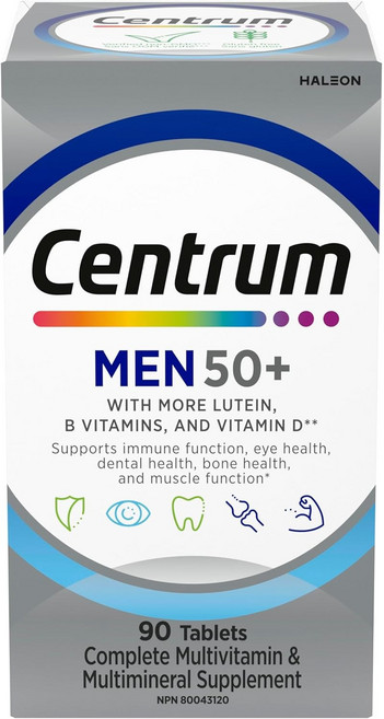 센트룸 캐나다 내수용 100% 정품 90정 3개월분 50세이상 남성 포실버맨 멀티비타민 + 호올스 무설탕 기침캔디사탕 허니레몬 1팩 현지 소싱 검수 직배송[라토나 특별 기획상품], 1개