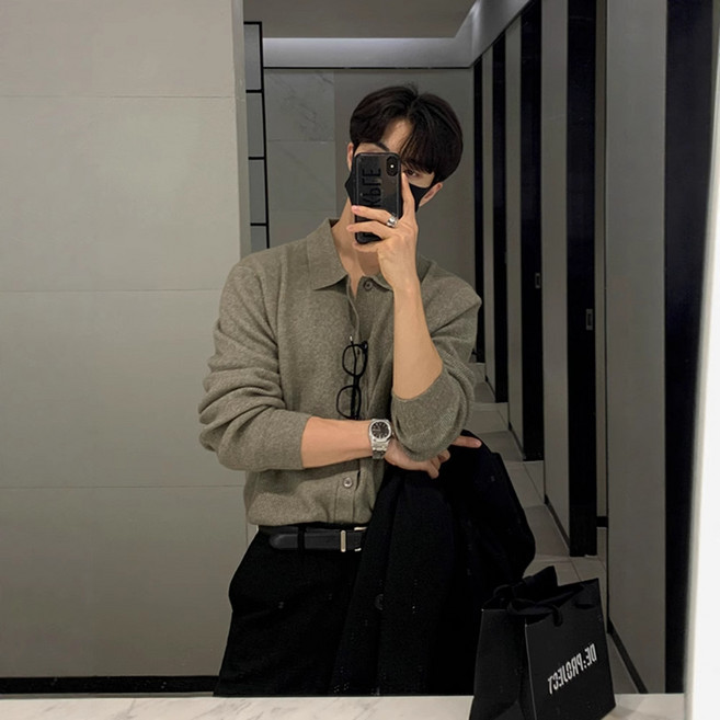 남자 긴팔 스웨터 카라 니트 티셔츠 부드러운 오버핏 니트 골지