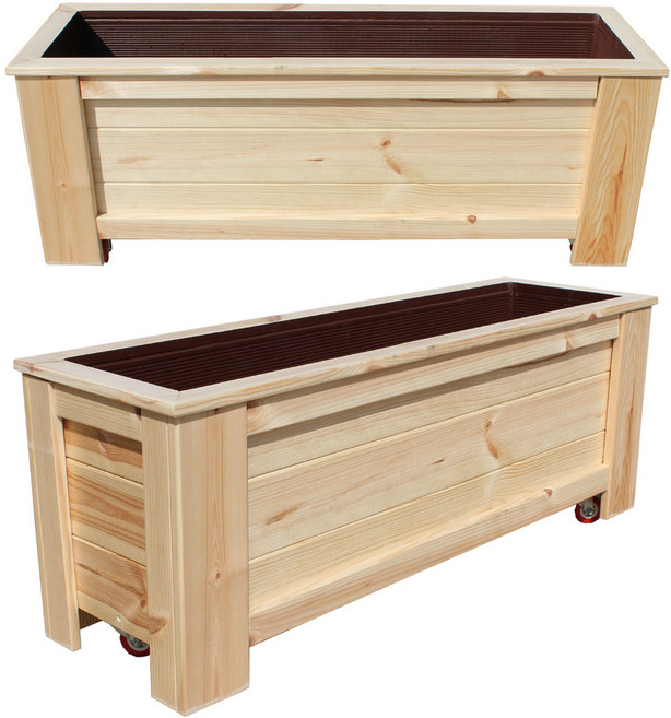 희원식물원 국내생산 완제품 실내용 대형 원목 화분 실내정원 플랜트박스 2인치바퀴부착, 네츄럴브라운, 1개