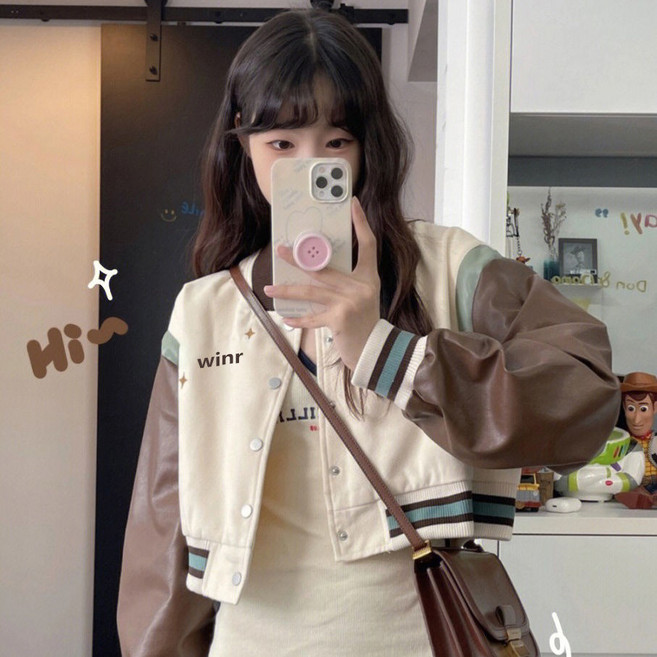 여성용 라이더 PU 가죽 재킷 하이웨스트 야구 재킷 뉴타임즈F80132 Women's Jacket