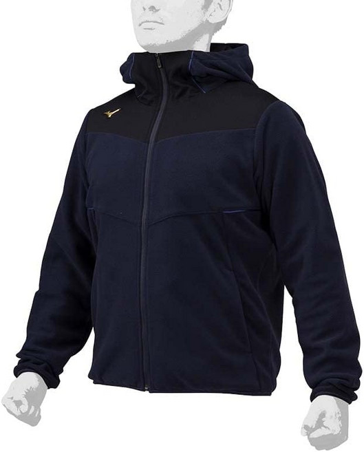 [미즈노 야구복] (미즈노) 베이스볼 긴소매 윈드브레이커 플리스 후드티 (두꺼운) 남성용 4L 남성용 (2XO 네이비)