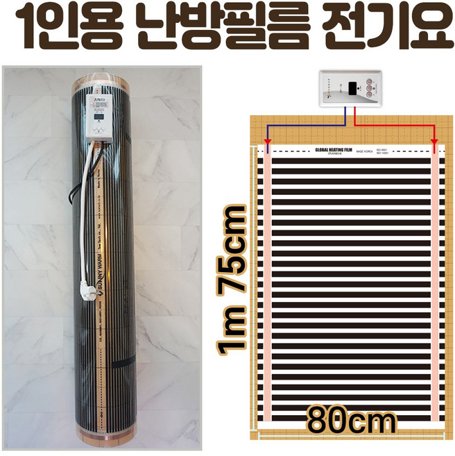 1인용 난방필름 완제품 전기필름난방 면상발열 건식 한솔DCS, 폭80cm 길이1m75cm