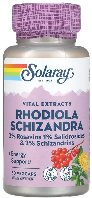 Solaray 홍경천 로디올라 오미자 추출물 300mg 60베지캡슐 로사빈, 1개, 60정 - 쿠팡