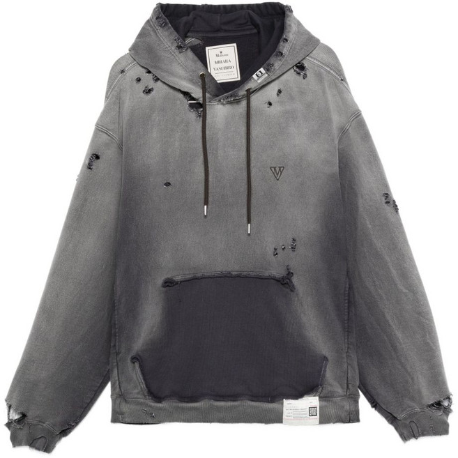 메종미하라야스히로 디스트레스드 코튼 후디