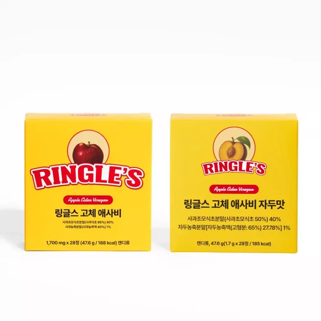 링글스 매일건강 고체 애사비 자두 캔디 사과 28포, 1개, 47.6g