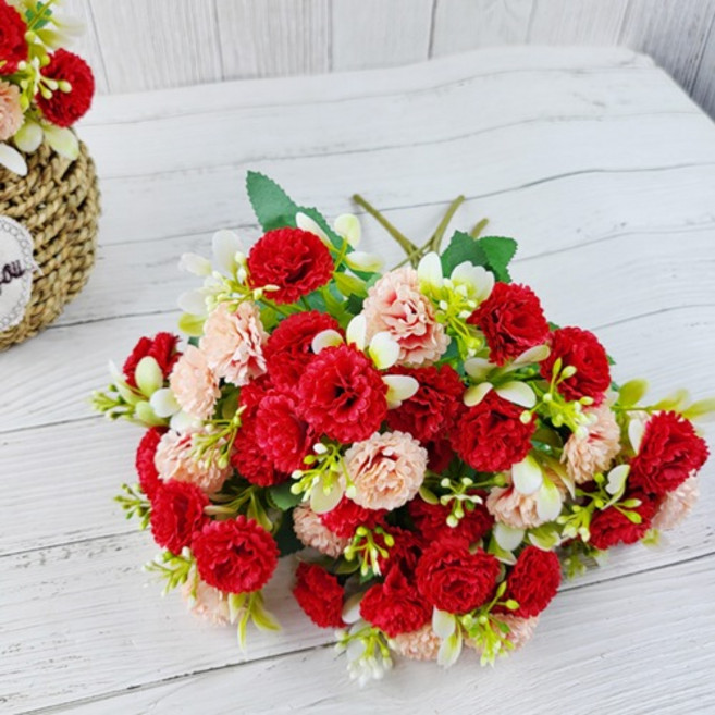 조화 성묘꽃다발 폼폼국화 부쉬, 레드, 3개