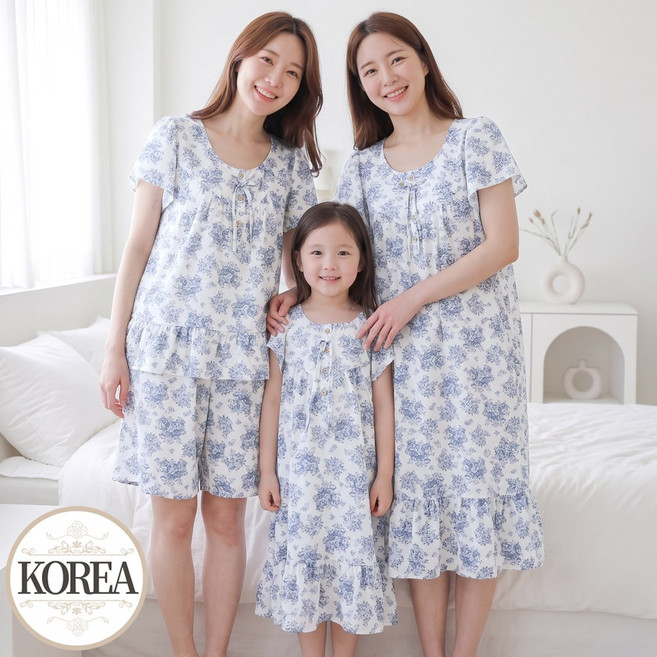 엄마딸 모녀룩 패밀리 가족 잠옷 원피스 공주 파자마 실내복 로즈가든D