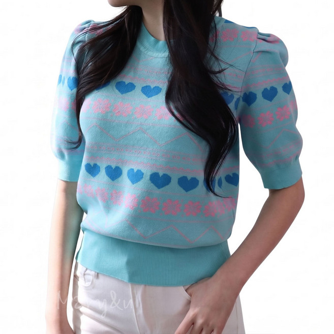 메리앤유 칼라풀 큐티하트 반팔 니트티