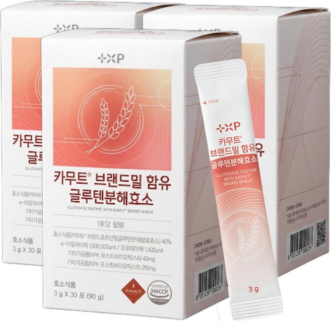 카무트 호라산밀 함유 저분자 글루텐분해효소 포스트바이오틱스 유산균 소화효소 역가수치 상향으로 더욱 높은, 3박스, 30정